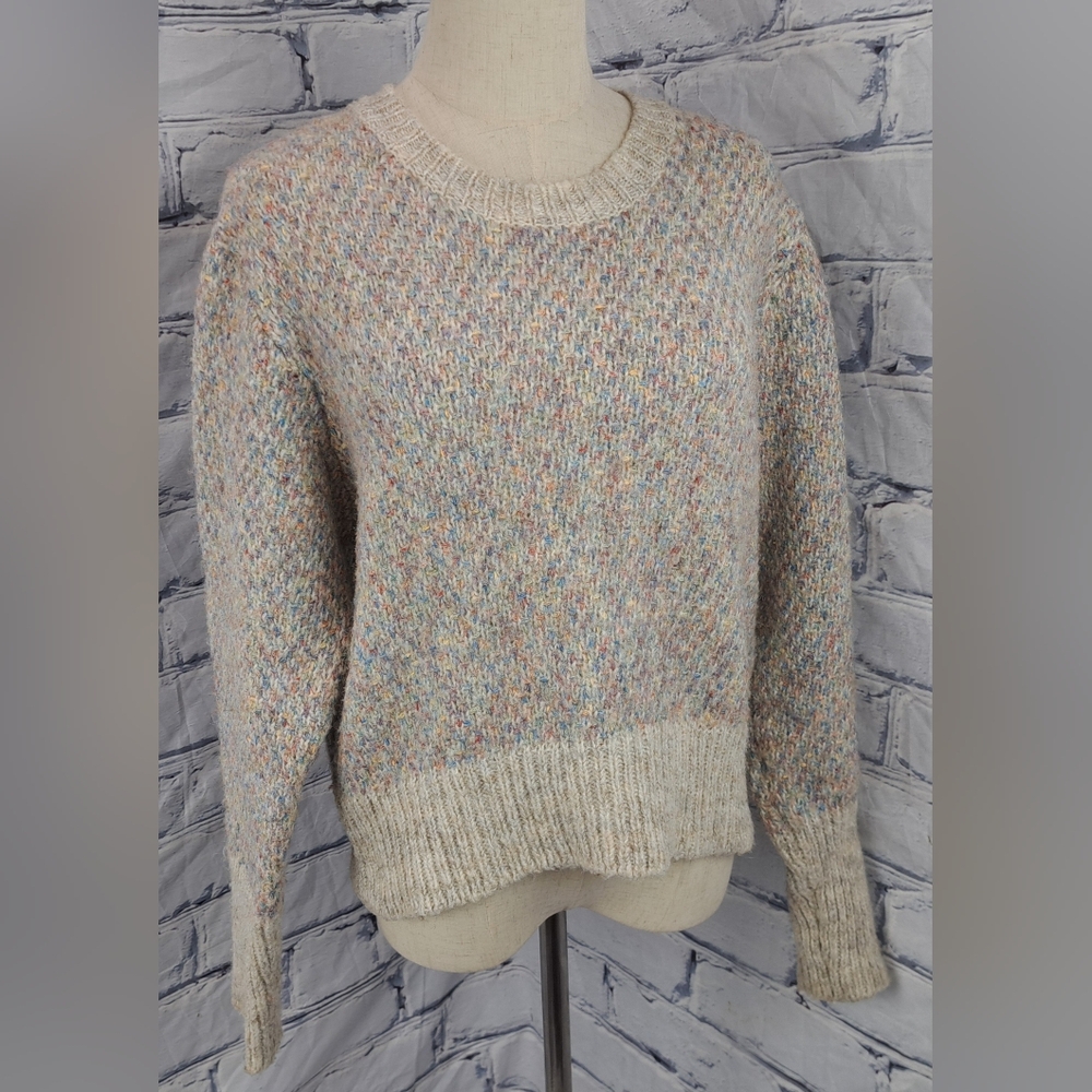 Design Lab Lord & Taylor Comfy Knit Sweater Cropped Woven Colorful Oatmeal Small - Picture 3 of 16